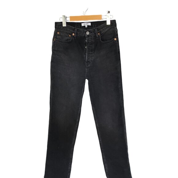 Re/Done 70s Black High-Rise Stove Pipe Jeans in Washed Noir Size 27 - Picture 3 of 10
